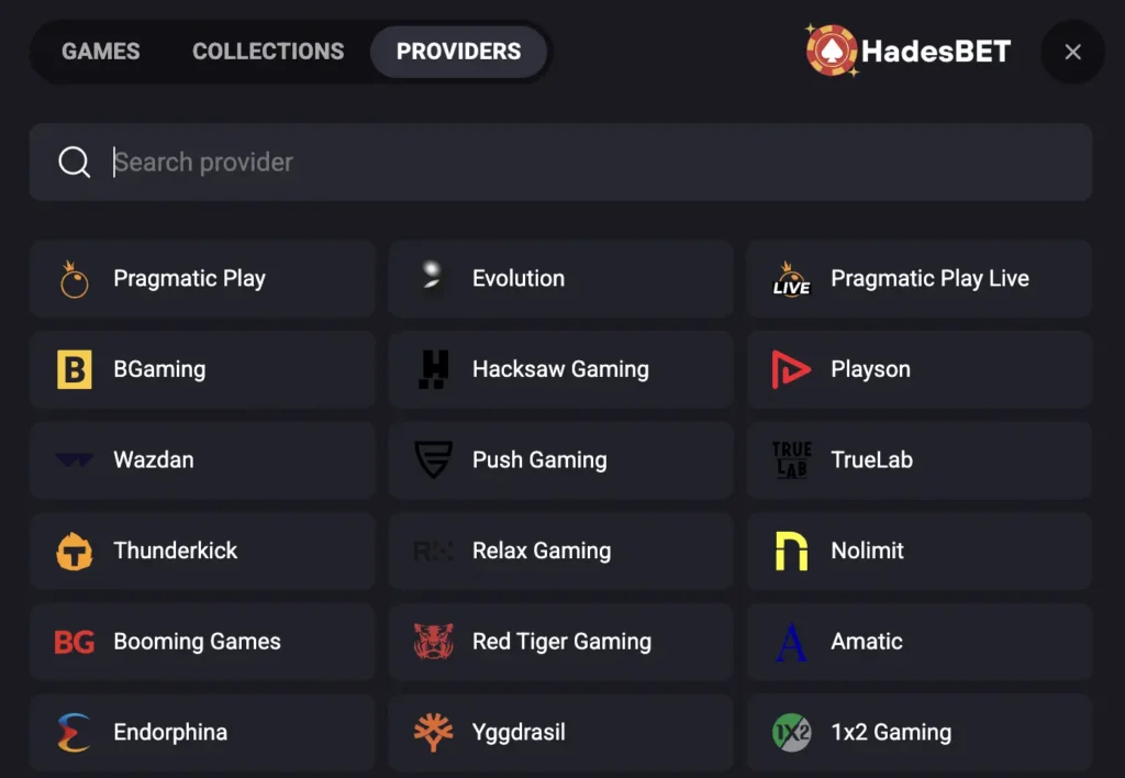 Hadesbet Software Providers